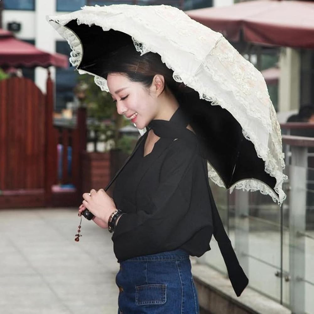 Amazon | 王女のレースのUVプルーフ折りたたみ日傘傘の女性のフリルの